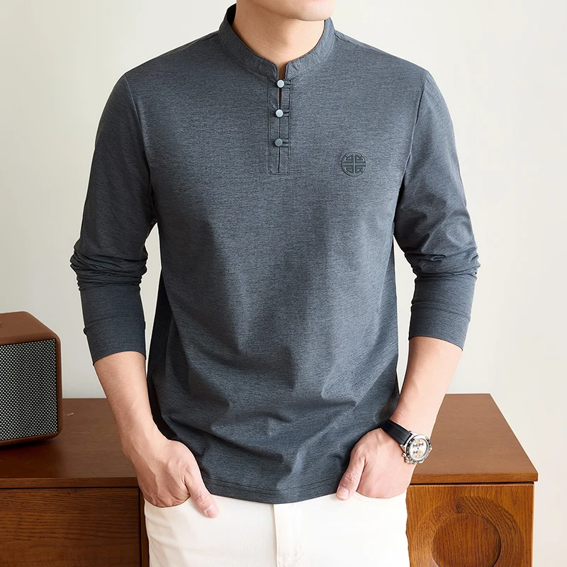 남성용 만다린 칼라 긴팔 티셔츠, 전통적인 버튼 디자인 - Embellish Knit 리뷰 및 가격