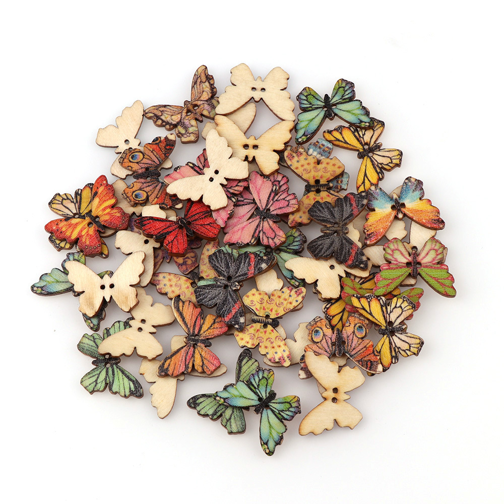 50개 나비 모양 나무 단추 믹스 컬러 DIY 단추 바 - Embellishments For Scrapbooking 리뷰 및 가격