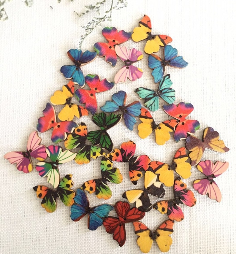 50개 나비 모양 나무 단추 믹스 컬러 DIY 단추 바 - Embellishments For Scrapbooking 리뷰 및 가격