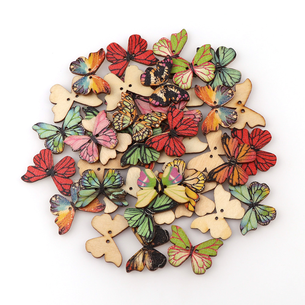 50개 나비 모양 나무 단추 믹스 컬러 DIY 단추 바 - Embellishments For Scrapbooking 리뷰 및 가격